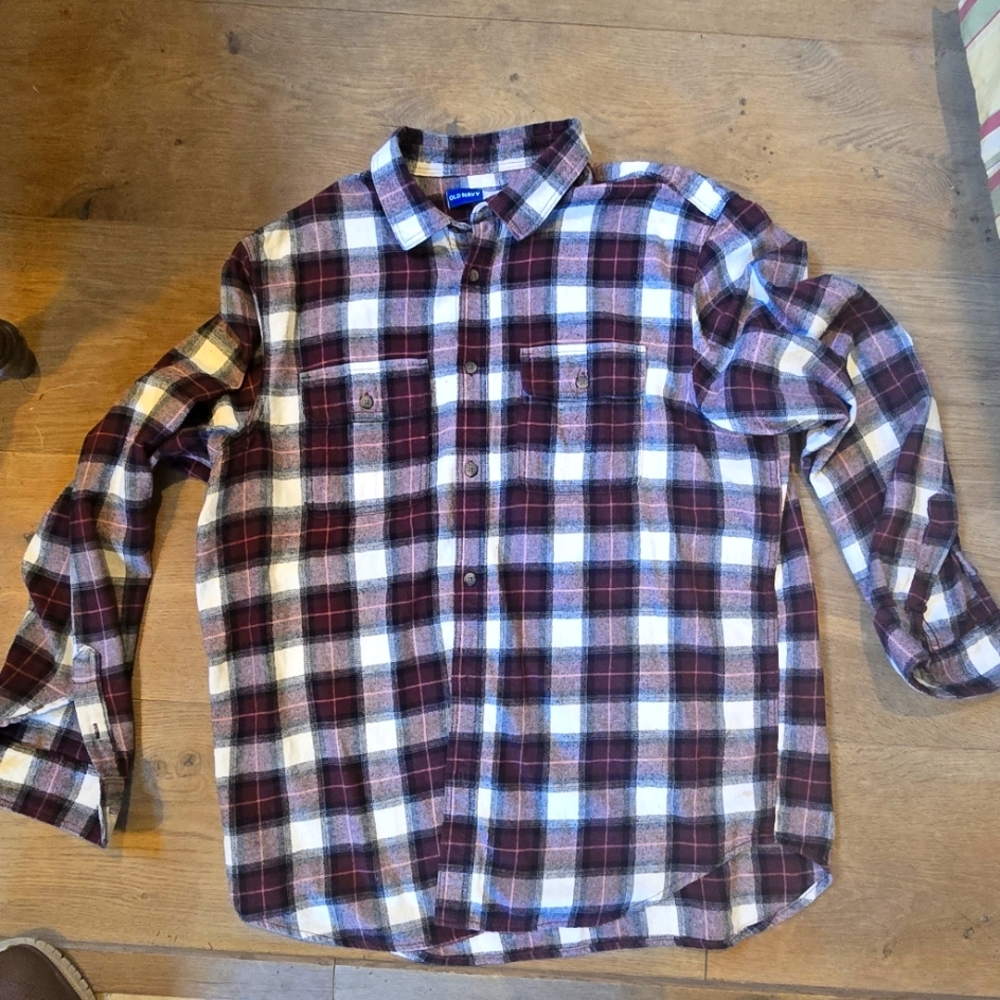 Old Navy Men's Casual Plaid Shirt - Burgundy, Black, White
